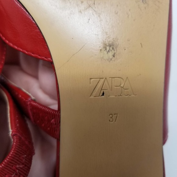 Zara Pointed Toe Red Patent Leather Mules Flats size 37 - Picture 5 of 7